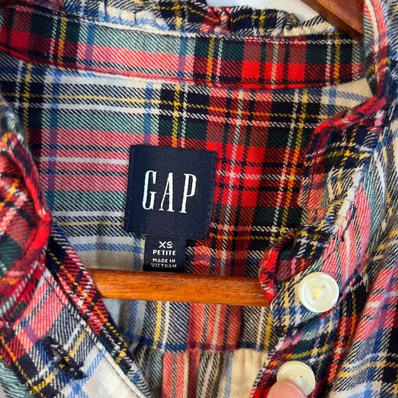 GAP Christmas Plaid Drop Waist Ruffled Trim Dress GIRLS XSP Flannel Cotton - Picture 8 of 10